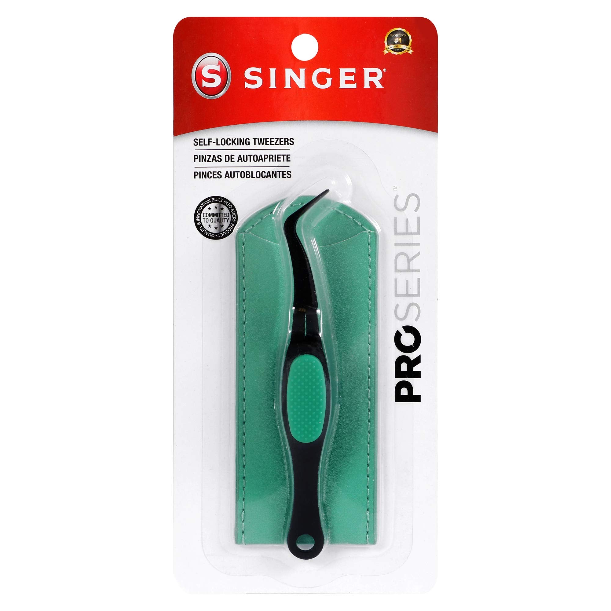 SINGER 50024 ProSeries Self-Locking Tweezer with Storage Sleeve, Pink
