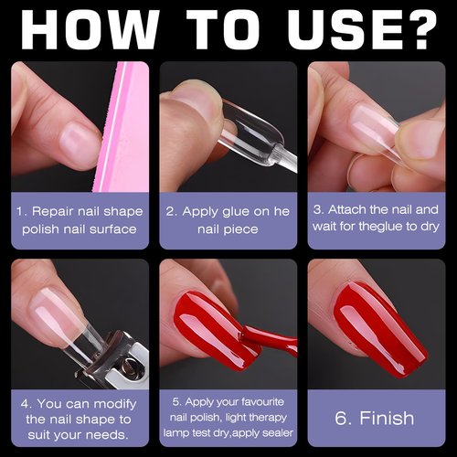 Lifextol 600pc Medium Square Nail Tips Fake Nails Press on Nails Clear Nail Tip Full Cover False Nails Artificial Fingernail, 12 Size Soft Gel Nail Tips Square for Acrylic Nail Gel Nail Extensions