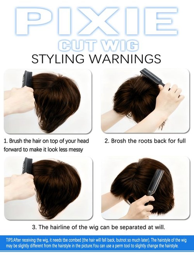 Realloves Pixie Cut Wig Human Hair Glueless Wear and Go Brazilian Virgin Remy Hair with Pre-Cut Bangs Short Wigs for Women, Full Machine Made Lightweight & Breathable Cap Chocolate Brown Color