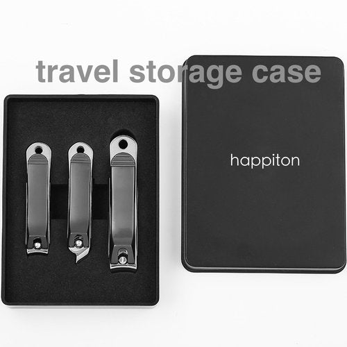 HAPPITON Nail Clippers Set 3PCS Stainless Steel Fingernail Toenail Clipper Cutters Pedicure Tools for Women&Men with Storage Case (Black)