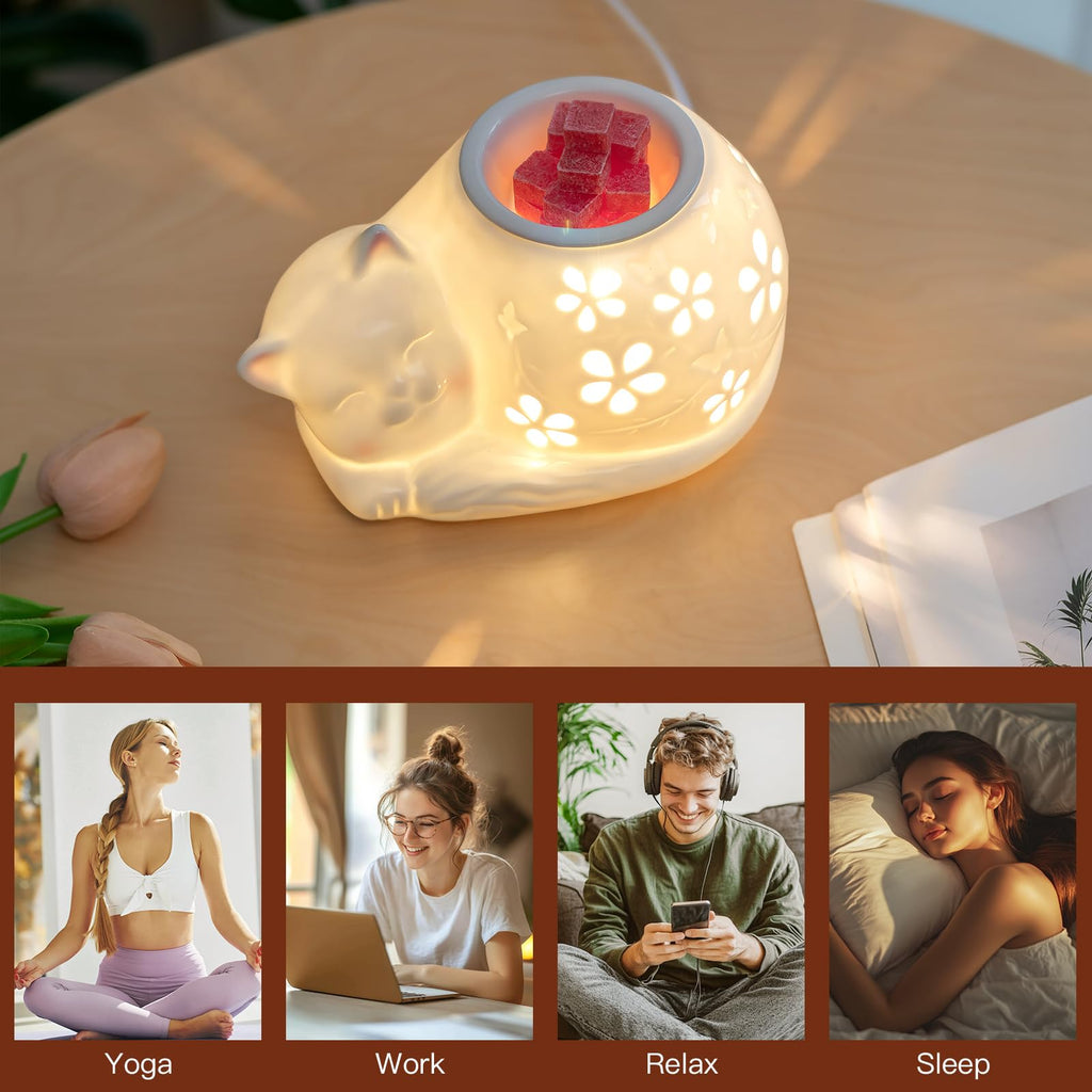 Candeldo Cat Wax Melt Warmer: Wax Melter for Scented Wax Cute Electric Wax Burner with 2 Replacement Light Bulbs Fragrance Candle Warmer Home Decor Birthday Gift for Women