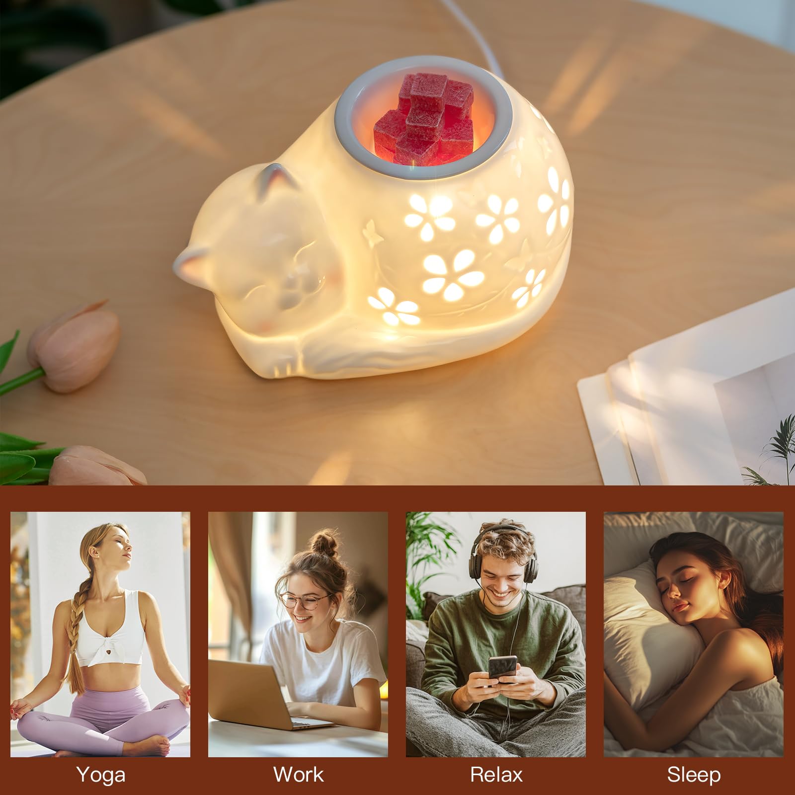 Candeldo Cat Wax Melt Warmer: Wax Melter for Scented Wax Cute Electric Wax Burner with 2 Replacement Light Bulbs Fragrance Candle Warmer Home Decor Birthday Gift for Women