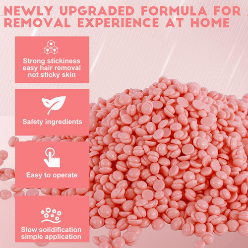 2.5lb Bulk Hard Wax Beads, Stripless Wax Bead for Sensitive Skin Bikini, Body, Face, Legs, Coarse Hair Removal, Professional Brazilian Waxing Bead, At-Home Salon Wax Refill, 20 Wooden Sticks, Pink