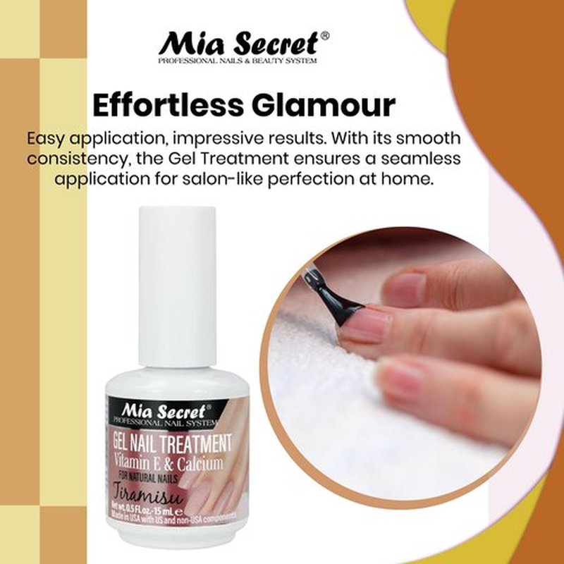 Mia Secret Gel Nail Treatment With Vitamin E and Calcium, 15ml - Nail Repair and Strengthening Polish (Tiramisu)