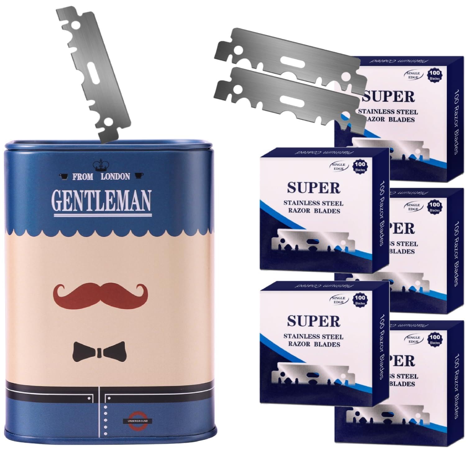 500 Single Edge Razor Blades + Razor Disposal Container, for Barbershops and Home Use, for Frequent Blade Replacement and Safe Storage Blades