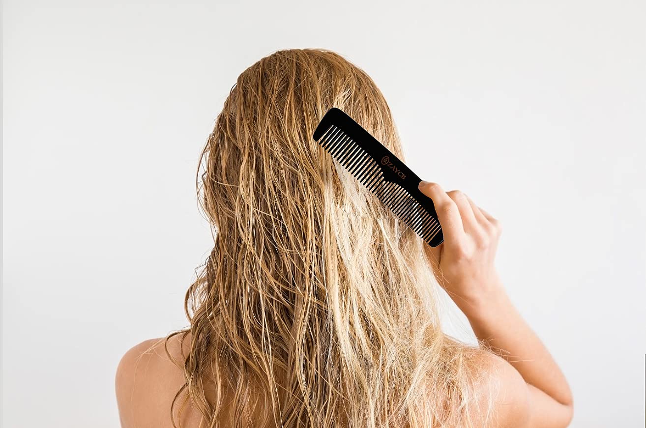 ZAYCB Buffalo Horn Comb - Anti-Static Detangling Styling Comb for All Hair Types (Classic Fine Tooth, Men, Women, Kids)