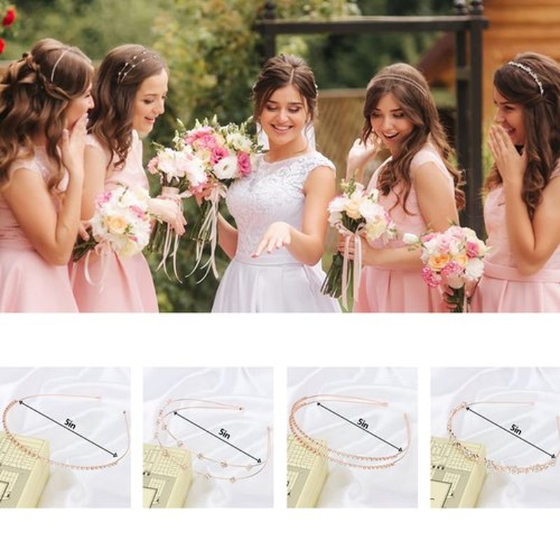 Jaciya Rhinestone Headband Tiara 4 Pieces Rose Gold Bridal Headbands for Women's Hair Wedding Hair Accessories Adjustable Hairbands