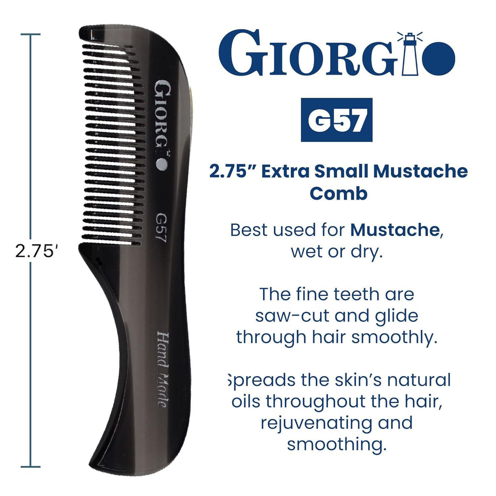 Giorgio G57 Extra Small 2.75 Inch Men's Fine Toothed Beard and Mustache Comb for Facial Hair Grooming and Styling. Wallet Pocket Comb Handmade of Quality Durable Cellulose, Saw-Cut and Hand Polished