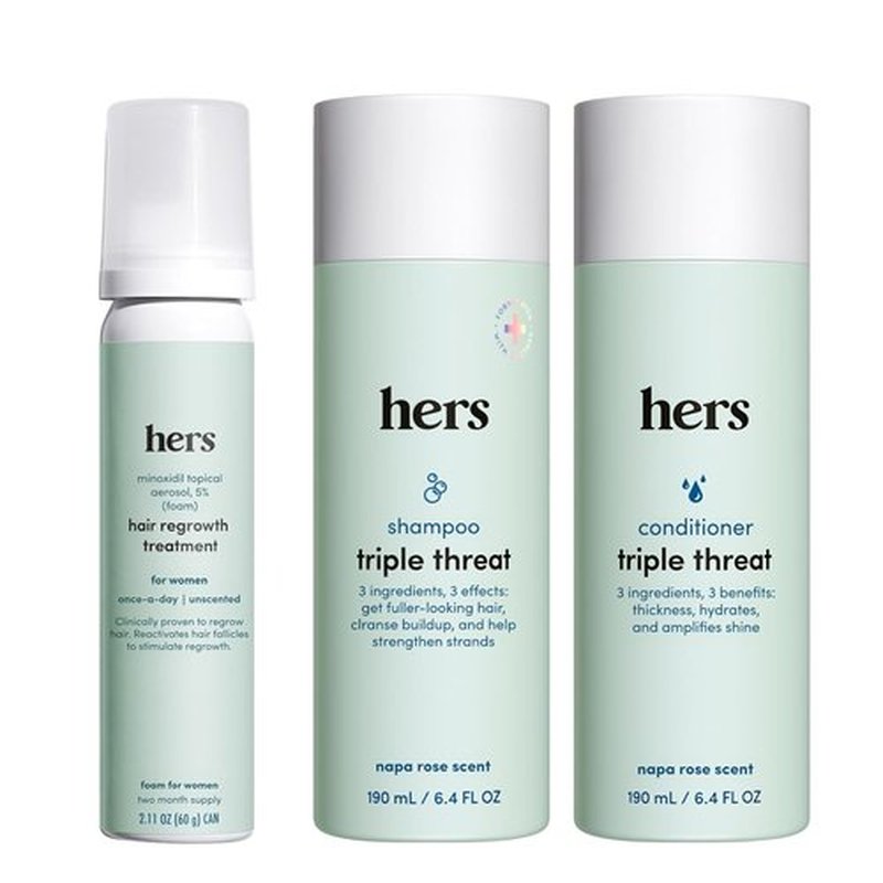 Hers Triple Threat Shampoo & Conditioner Set | 5% Minoxidil Foam for Hair Thickening - 3 Count