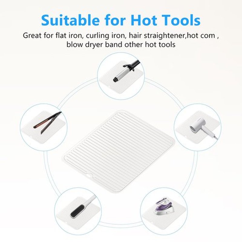 Quccefods Heat Resistant Mat Large Silicone Hot Hair Tools Mat for Curling Irons Flat Iron Hair Straightener Vanity Mat Portable Hair Styling Tools Hot Pad 14.2"*11"