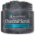 Exfoliating Charcoal Scrub with Collagen & Stem Cells – Salt Scrub for Body Toning, Cellulite, Armpit Detox, and Skin Smoothing for Face, Feet, and Body by M3