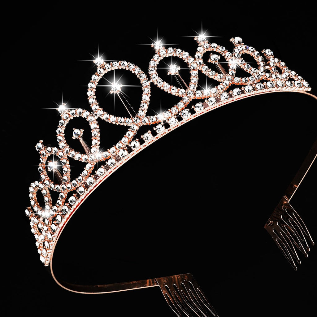 Zeyune 9 Pcs Tiaras and Crowns for Women Bulk Crystal Princess Tiara Rhinestone Brides Crown with Combs for Wedding Birthday Quinceanera Pageant Prom Hair Accessories(Rose Gold)
