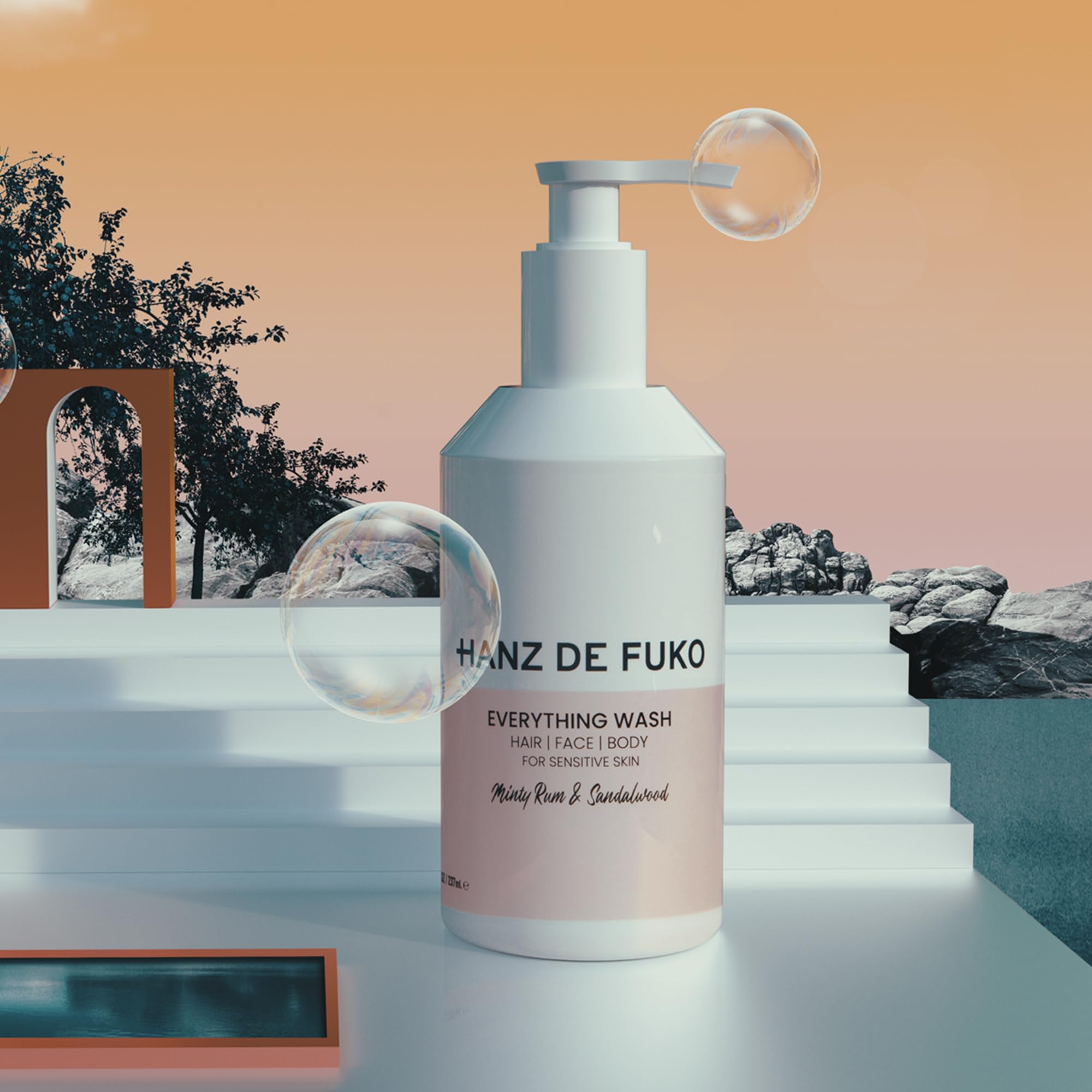 Hanz de Fuko Everything Wash for Body, Hair & Face – All-in-One Soap & Shampoo, Safe for Sensitive Skin – Suitable for Men, Women & Kids – Minty Rum & Sandalwood, 8 oz.