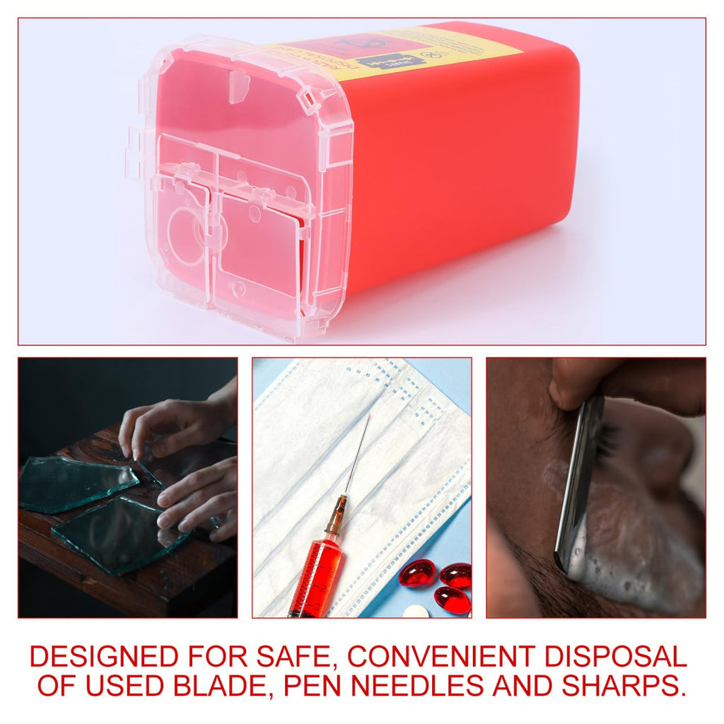 Minkissy Needle Disposal Containers Home, Razor Case Blade Recycling Box with Secure Lock Lid Compact Storage Container for Safe Used in Barbershop and Salon 6.06X3.74X3.74In