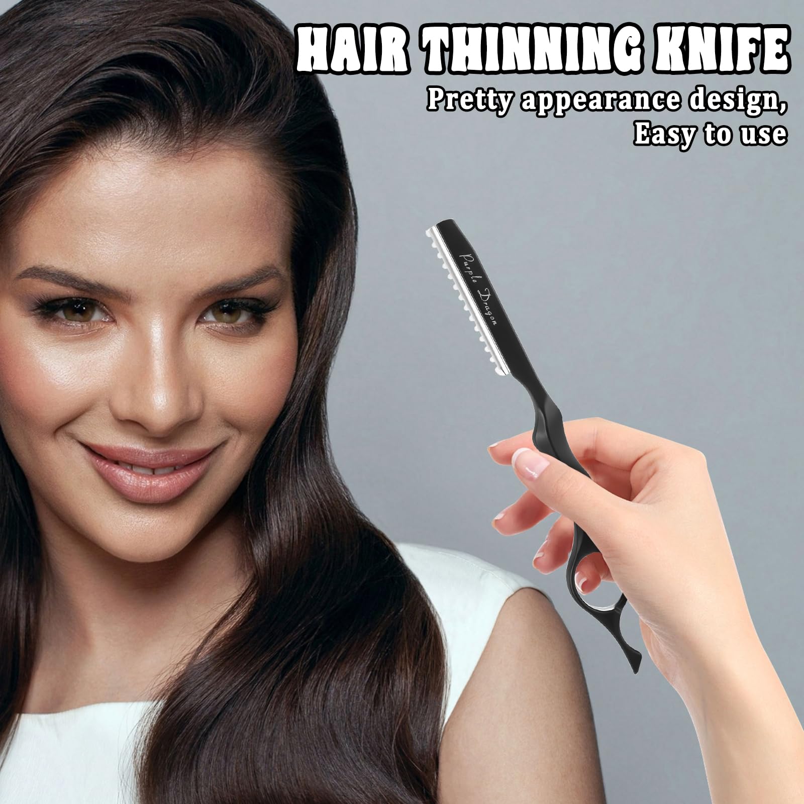 Hair Razors for Cutting, 6.89" Stainless Steel Hair Thinning Razor Kit with 10Pcs Replacement Blades, Professional Styling Texturizing Cutting Razor Tool for Salon and Home(Black)