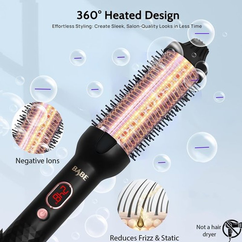 Babe Ceramic Thermal Brush with 10 Temperature Settings, 30s Fast Heated Round Brush for Blow Out Look Quick & Easy to Use with Dual Voltage