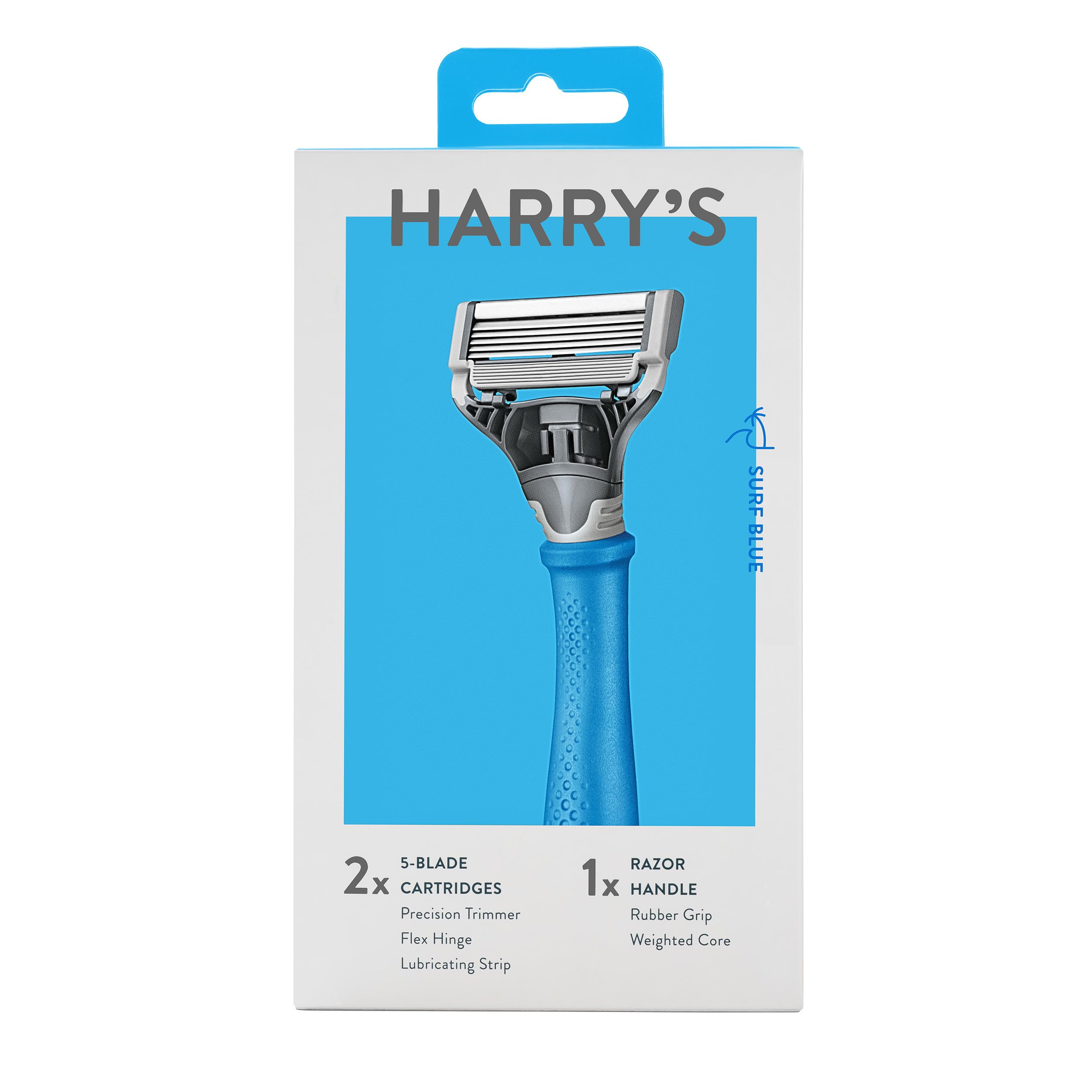 Harry's Original Razors for Men - Two 5-Blade Cartridges and 1 Razor Handle - German Engineered - Surf Blue Edition