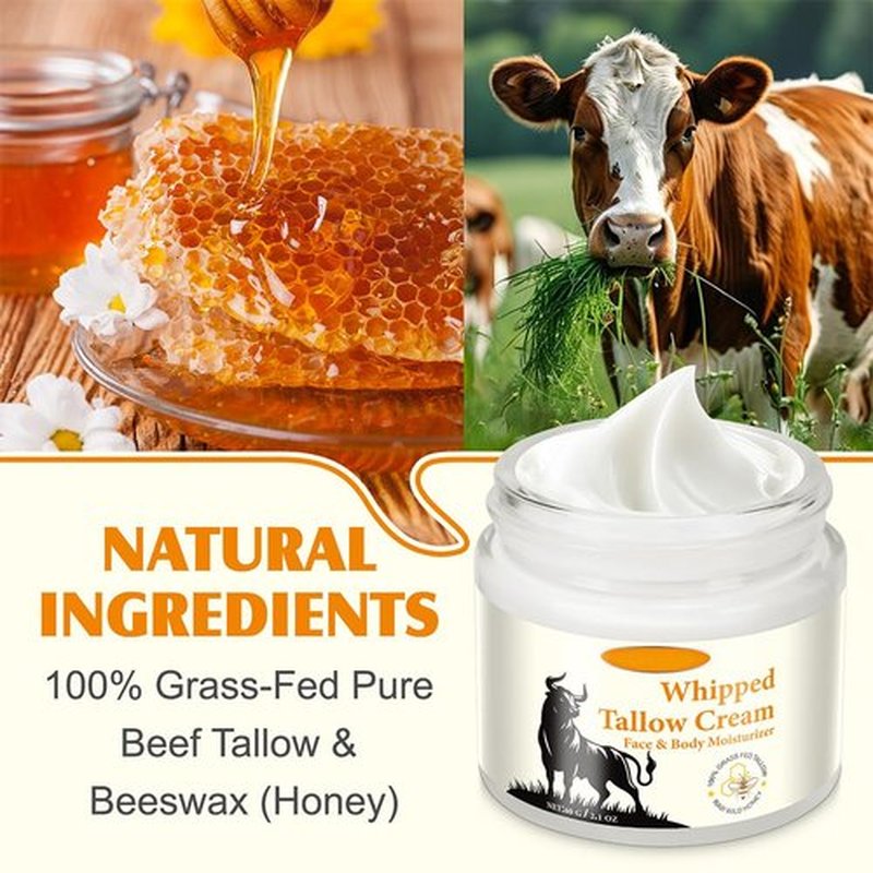 Cebo de Res para la Cara Original, Crema de Cebo de Res, Whipped Tallow Honey Balm, Aceite de Coco Prensado en Frío, Grass Fed Animal Balsam (1 Sebo de Res para la Cara Tallow and Honey Balm)