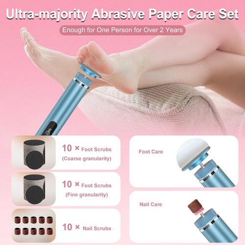 Electric Foot Callus Remover: 2-in-1 Rechargeable Foot File with 7 Adjustable Speeds & 1200RPM Power - Replacement Sandpaper Discs - Professional Pedicure Tool for Dead Skin & Calluses Removal