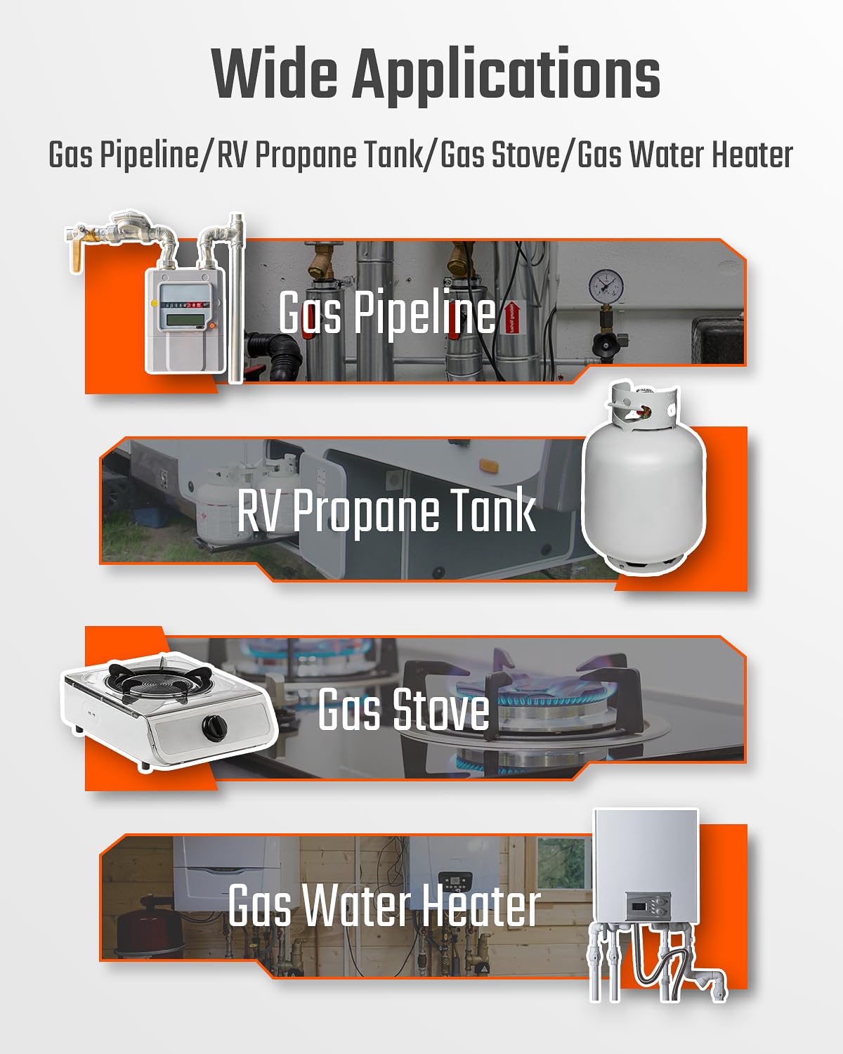 Natural Gas Detector, TopTes PT299 Gas Leak Detector with Extendable Rod, Portable Propane Sniffer for Detecting Combustible Leaks Like Methane & Butane for Home, RV (Includes Battery x2) - Orange