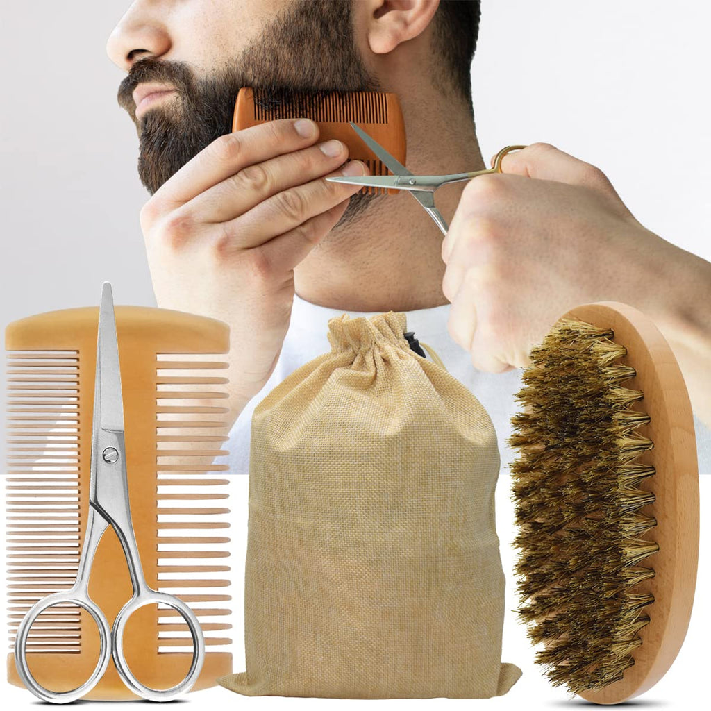 Beard Kit,Beard Grooming Kit w/2 Pack Beard Oil&2 Pack Beard Balm,Christmas Stocking Stuffers Gifts for Men Him Husband Dad Boyfriend,Shaving Kit w/Beard Wash Comb Brush