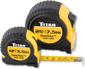 Titan 10903 Tape Measure with Easy-Read Standard Markings and Durable Case, 2-Piece Set, 12-Foot and 25-Foot