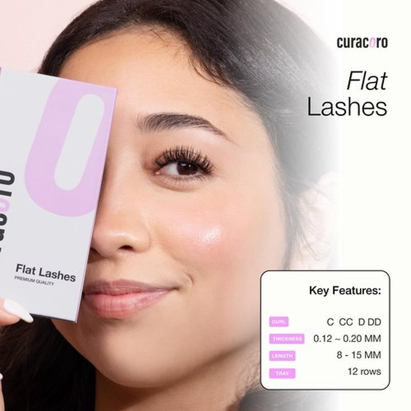 Curacoro Eclipse Flat Eyelashes Extension Mixed 8-15mm 0.18-CC Curl, Light Lashes Extension Suppplies, Individual Eyelashes Salon Use, Black Mink False Lashes