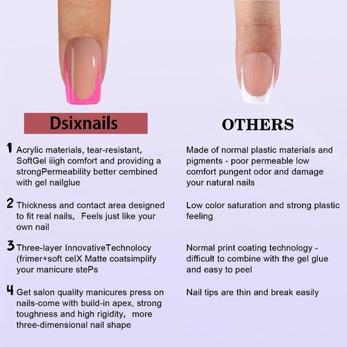 Dsixnails French Tip Press on Nails, 150Pcs Soft Pink Short French Gel Nail Tips, Pre-lasting Soak Off Square Acrylic Fake Nails, No Need to File False Nail Tips Extension for Women Nails, 15Sizes