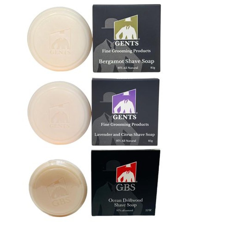 GENTS Shave Soap Set for Men - 97% All Natural | Bergamot, Lavender Citrus & Ocean Driftwood - Pack of 3