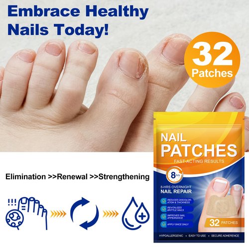 Nail Patches, Rapid Repair Hydrogel Nail Care Stickers, 8 Hours Results | Ultra-Thin and Breathable | Reduces Nail Discoloration | Repairs Damaged Nails, 64 PCS