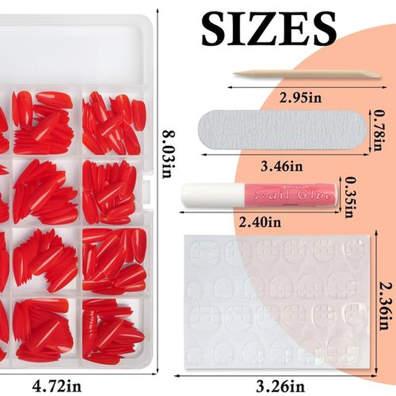 LoveOurHome 360pc Almond Press on Nails Medium Fake Nails Short Stiletto Nail Tips Full Cover Fase Nail Red Acrylic Nails Press ons Nail Almond Fingernail with Glue Adhesive Tabs for Women Girls