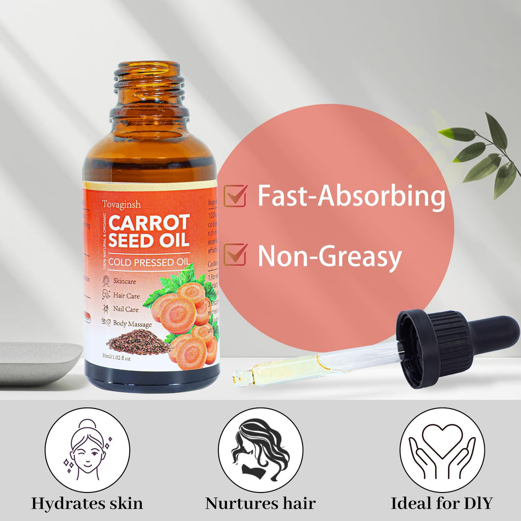 tovaginsh 3Pack Organic Carrot Seed Oil for Hair & Skin, 100% Pure Natural Unrefined Duacus Carota Carrot Carrier Oil for Face and Lip Care, Scalp & Body Massage