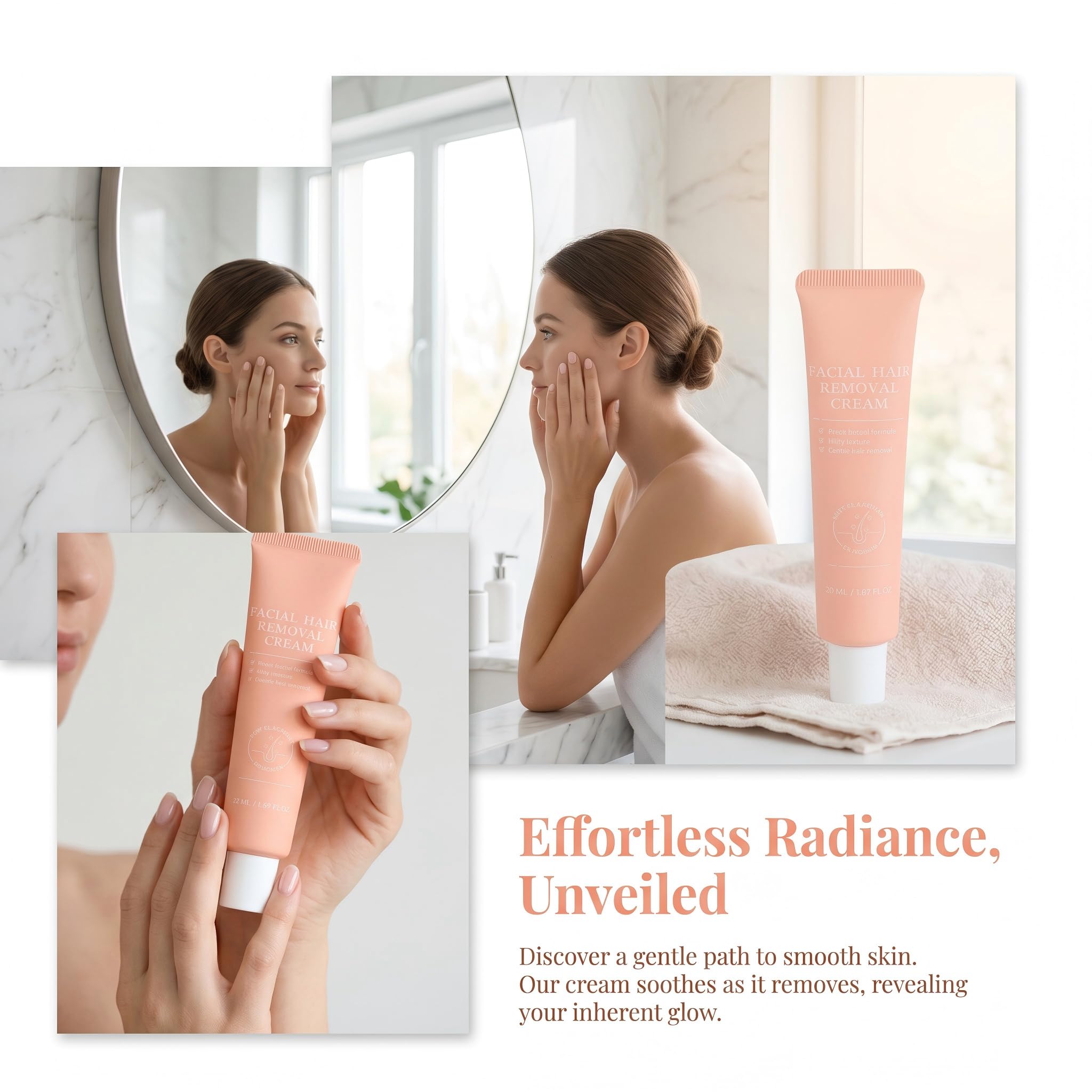 Female facial hair removal cream - painless and gentle hair removal cream for upper lip, chin, and face, containing spatula, 4-Minute At-Home Sensitive Skin Hair Remover, 2.37FI Oz.