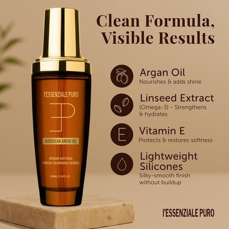 LEPURO Dubai Premium Moroccan Argan Hair Oil & Body Elixir - Lightweight Treatment for Dry Damaged Hair, Split Ends - Controls Frizz, Boosts Shine, Hydrates Skin - 100 mL (3.38 Fl Oz)