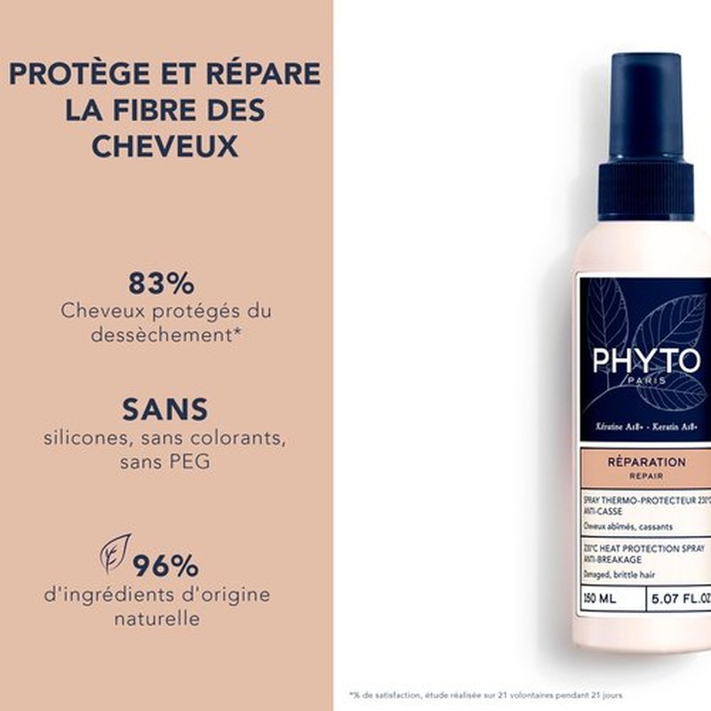 PHYTO Heat Protecting Hair Spray - Phytokeratine Repair for Hair with 230°C Protection & Anti Breakage Formula - No Silicone
