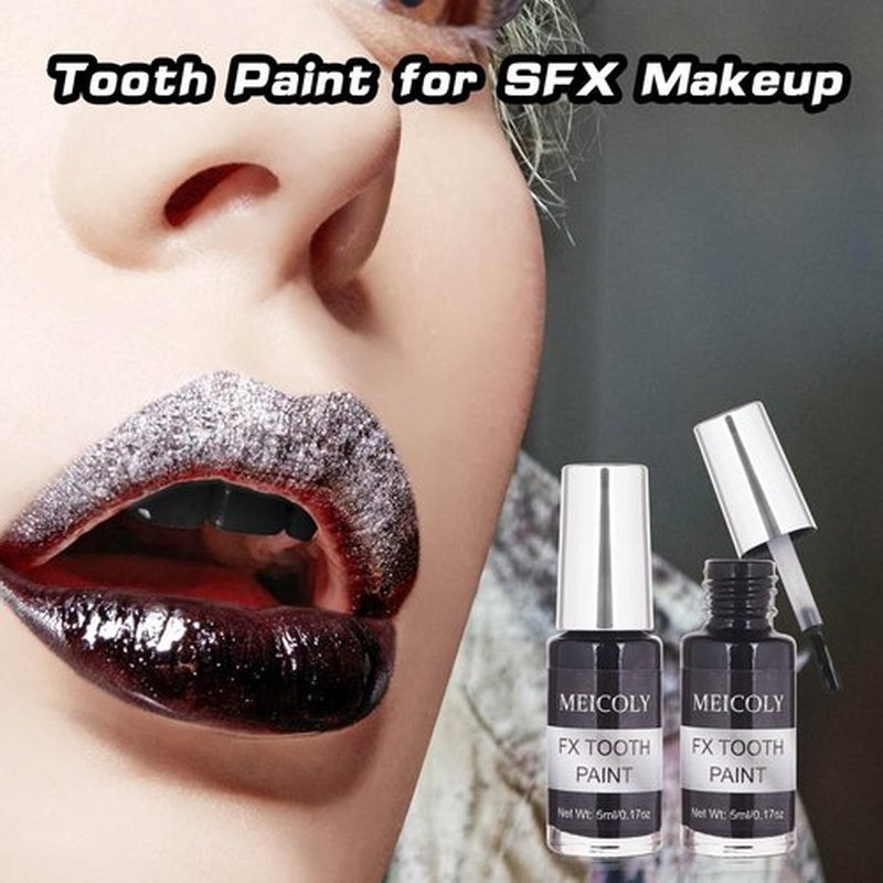 MEICOLY Black Tooth Paint,Black Out Tooth,Tooth Blackout,Rotten Decayed Cruddy Missing Teeth Makeup,Professional Cosplay Teeth,Temporary Teeth Paint for Halloween SFX Special Effects Makeup,Dry Fast