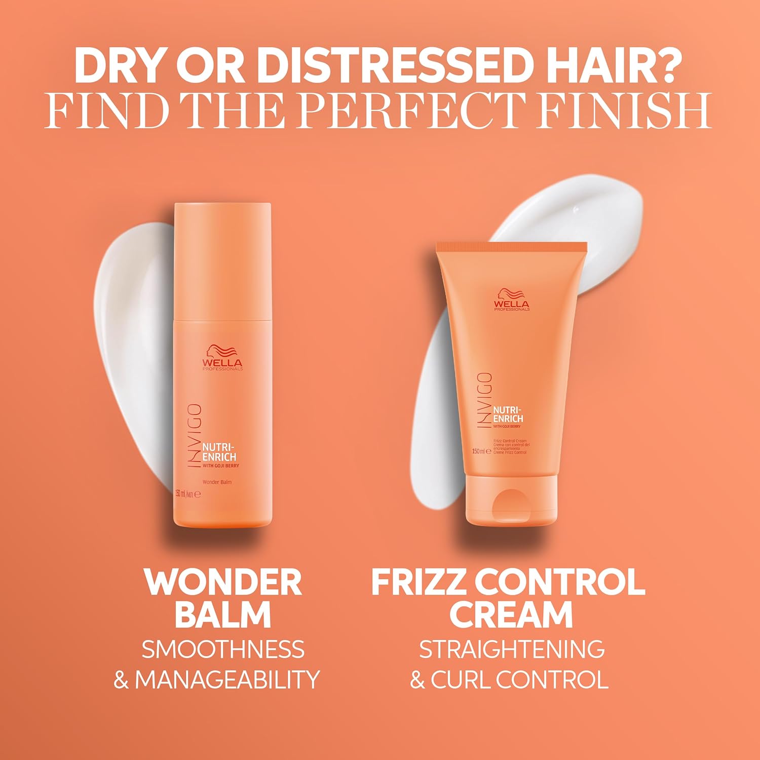 Wella Professionals Invigo Nutri-Enrich Bundle - Leave-In Wonder Balm & Frizz Control Cream | Deep Nourishment for Dry Hair