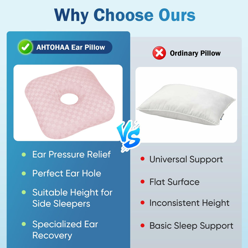 AHTOHAA Ear Piercing Pillow with Comfort Hole for Side Sleepers,Relief from Ear Pain and Pressure After Piercing or Surgery,Soft Contour Sleeping Pillow (Pink)