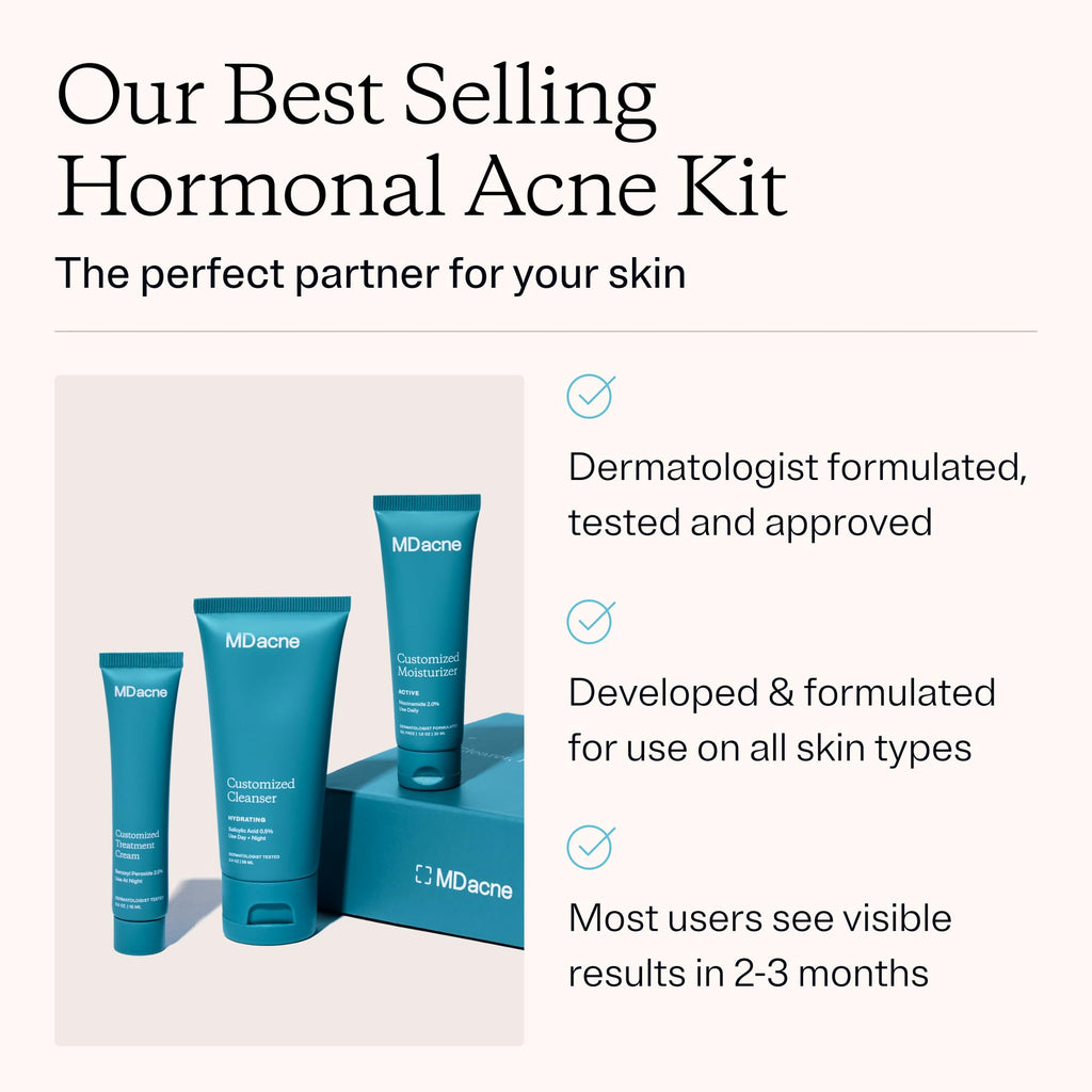 MDacne 3 Step Retinol Acne Kit – 0.25% Retinol Cream, Salicylic Acid Cleanser, Niacinamide Moisturizer – Plant-Based Kit for Hormonal Acne, Blemishes, Wrinkles – 30 Day Complete Care