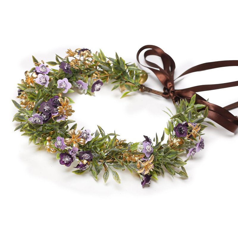 Yili Maizi Handmade Purple Flower Crown Headband Floral Headpiece Fairy Hair Wreath Flower Hair Accessories for Girls Weeding Bride Cosplay Party