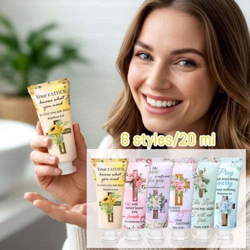 Heigble 6 Pcs Christian Gifts Bulk for Women Valentine's Day Cross Hand Cream Bulk Travel Size Easter Bible Verse Gifts Jesus Religious Scripture Faith Party Favors for Sunday Prayer Church Mothers