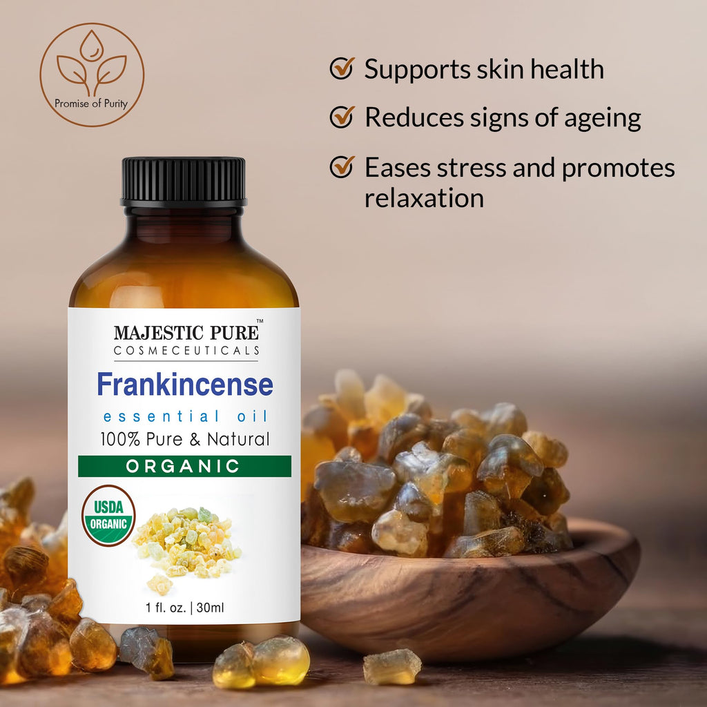 Majestic Pure Organic Frankincense Essential Oil with Glass Dropper - 1 Fl Oz - 100% Pure and Natural Frankincense Oil - Premium Grade Essential Oils for Diffuser, Aromatherapy, Soap and Candle Making