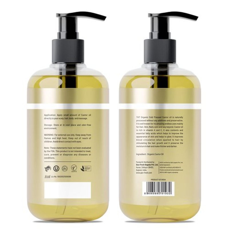Organic Castor Oil - Cold Pressed 15 fl oz - 100% Pure & Hexane Free - Castor Oil for Hair Growth - Moisturizing & Nourishing - For Face & Body - The Holly Tree