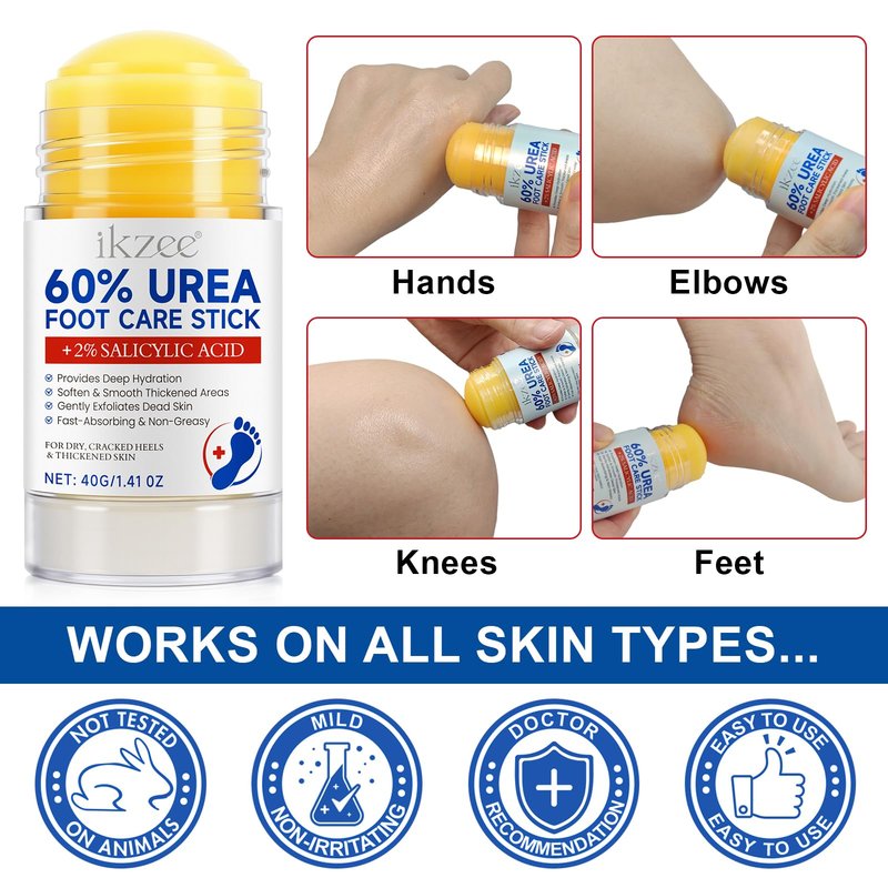 Urea Cream Stick 60% plus 2% Salicylic Acid, Urea Foot Cream for Dry Cracked Heels, Foot Lotion Stick for Rough Thick Dry & Cracked Skin, Maximum Strength Moisturizer,Softening Skin Moisturizer Lotion