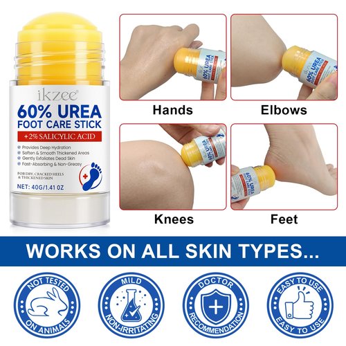 60% Urea with 2% Salicylic Acid Foot Care Stick, Maximum Strength Urea Foot Cream Callus Remover for Dry Cracked Heels, Hands, Knees, Exfoliating Moisturizer, Dead Skin Remover Foot Balm 1.41oz