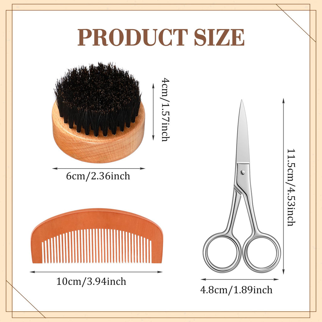 Maitys 10 Sets Beard Brush and Comb Set Bulk Boar Bristle Beard Brush Comb Scissors Kit Gifts for Men Father Colleague Employee Appreciation(Round)