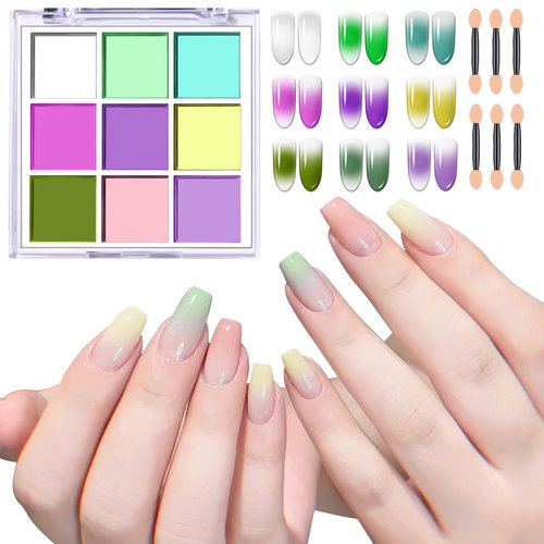 Nail Pigment Powder Palette, 9 Colors Gradient Solid Pigment Powder for Nails, Nail Art Manicure DIY Accessories (Light)