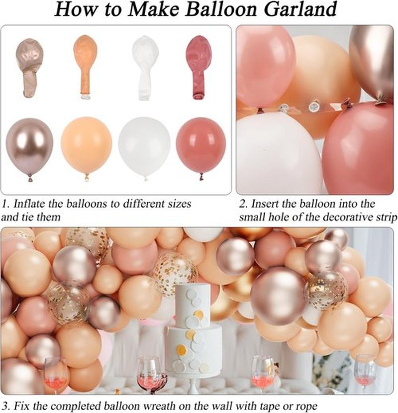 RUBFAC Blush Pink Balloon Garland Arch Kit - 130pcs for Birthday, Baby Shower & Boho Party Decor