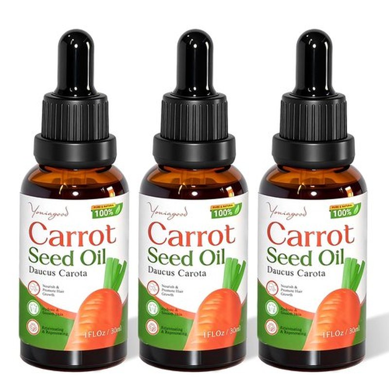 3 PCS Carrot Seed Oil for Hair & Skin Care, 100% Pure Natural Carrot Carrier Oil, Daucus Carota Essential Moisturizer for Face and Lip Care, Scalp & Body Massage