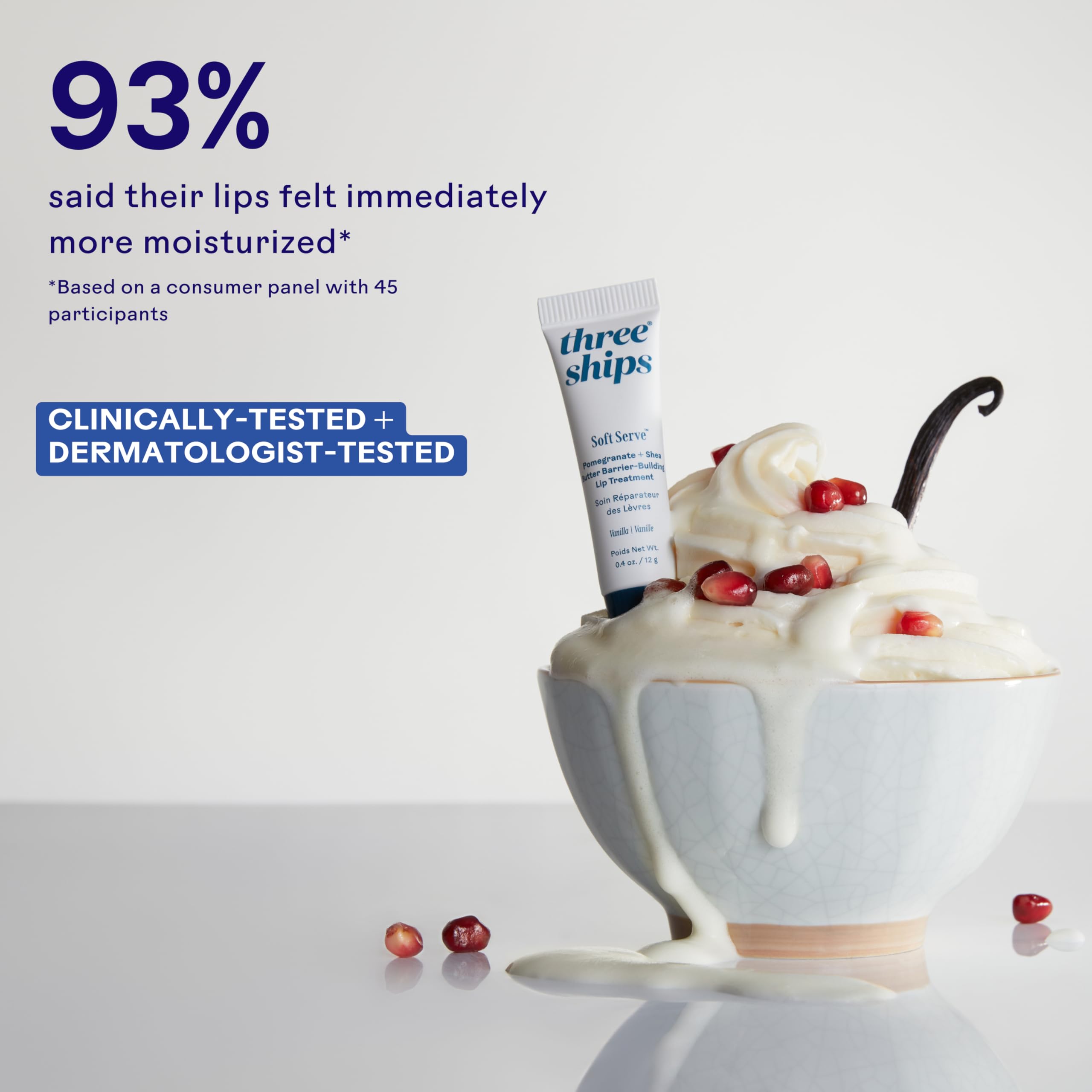 Three Ships - SoftServe Pomegranate + Shea Butter Barrier-Building Lip Treatment | Soften, Plump, Hydrate | Cruelty-Free, Vegan, Paraben-Free, Sensitive Skin Safe (12g | 0.4 oz)